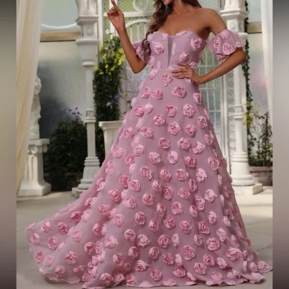 Dresses & Skirts - Luxe Pink off shoulder Applique party formal evening wedding dress